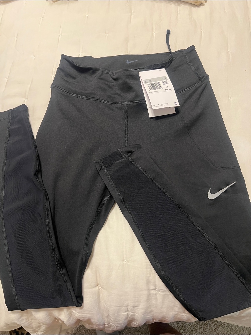 Nike Kids Black Athletic Leggings with Reflective Swoosh